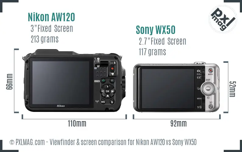 Nikon AW120 vs Sony WX50 Screen and Viewfinder comparison