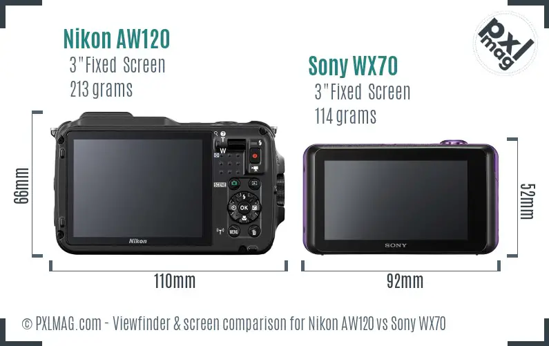 Nikon AW120 vs Sony WX70 Screen and Viewfinder comparison