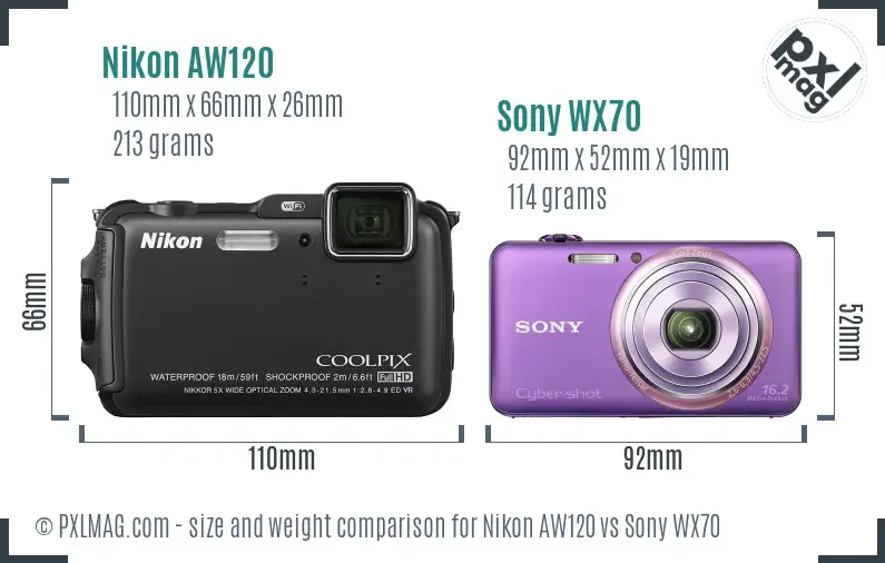 Nikon AW120 vs Sony WX70 size comparison