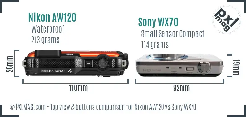 Nikon AW120 vs Sony WX70 top view buttons comparison