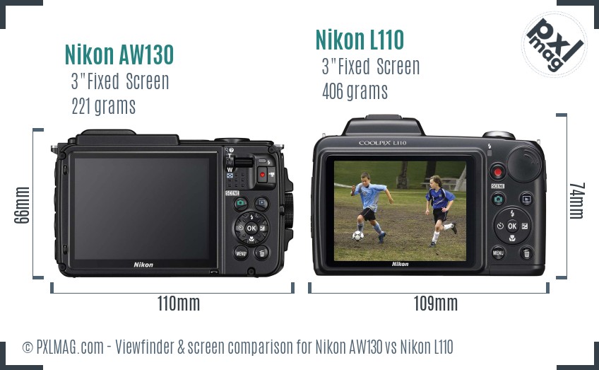 Nikon AW130 vs Nikon L110 Screen and Viewfinder comparison