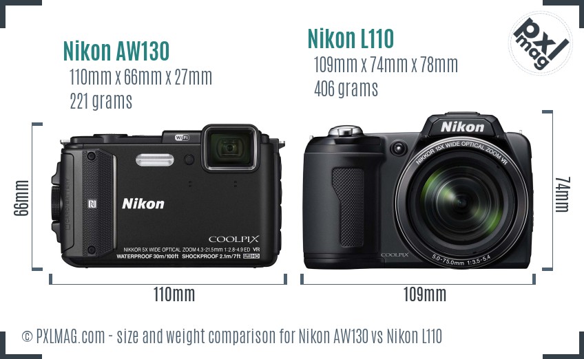 Nikon AW130 vs Nikon L110 size comparison Nikon AW130 vs Nikon L110 size comparison