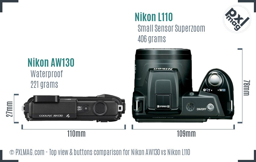 Nikon AW130 vs Nikon L110 top view buttons comparison