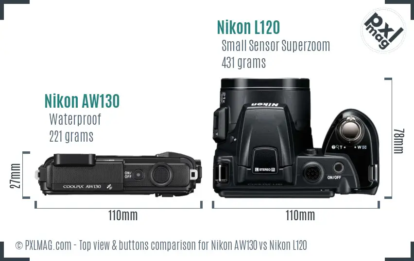 Nikon AW130 vs Nikon L120 top view buttons comparison