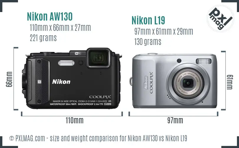 Nikon AW130 vs Nikon L19 size comparison