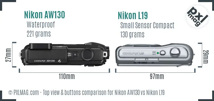 Nikon AW130 vs Nikon L19 top view buttons comparison