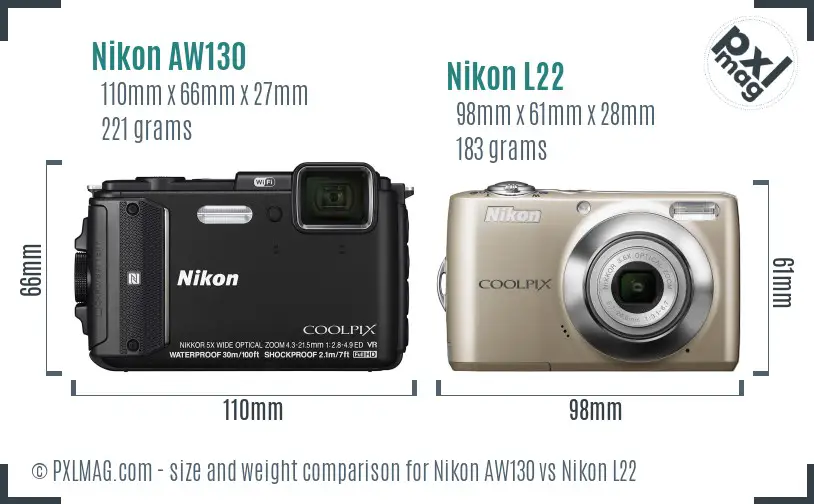 Nikon AW130 vs Nikon L22 size comparison Nikon AW130 vs Nikon L22 size comparison