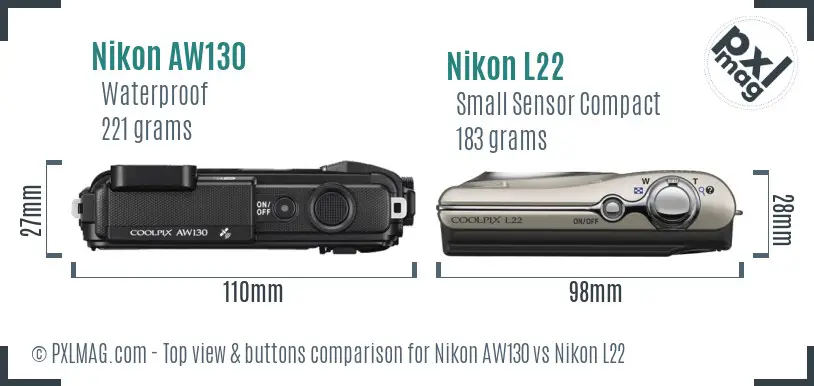 Nikon AW130 vs Nikon L22 top view buttons comparison