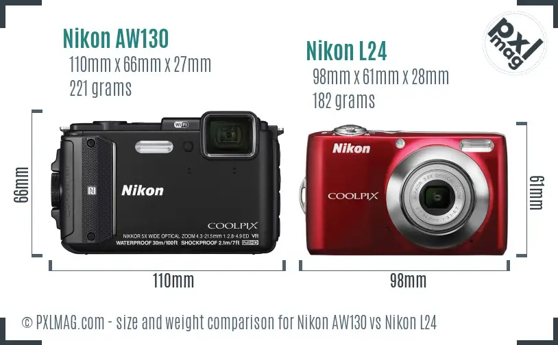 Nikon AW130 vs Nikon L24 size comparison Nikon AW130 vs Nikon L24 size comparison