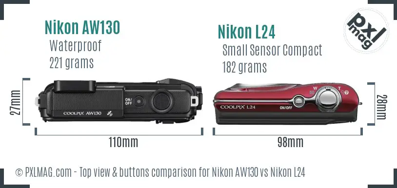 Nikon AW130 vs Nikon L24 top view buttons comparison Nikon AW130 vs Nikon L24 top view buttons comparison