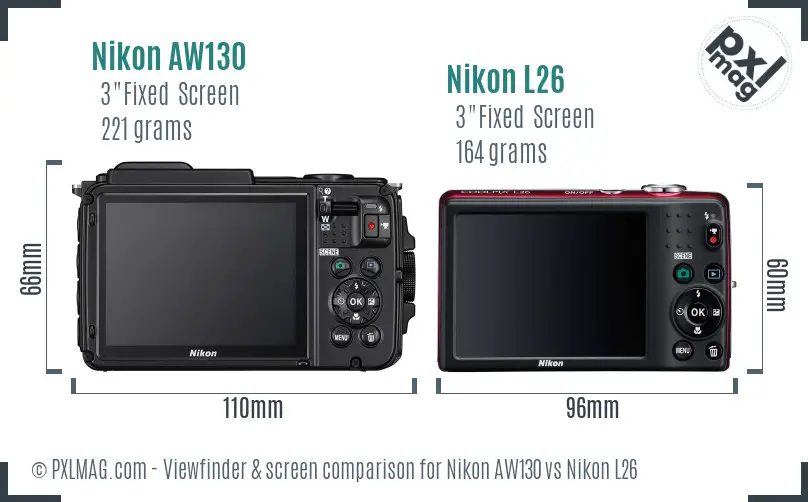 Nikon AW130 vs Nikon L26 Screen and Viewfinder comparison