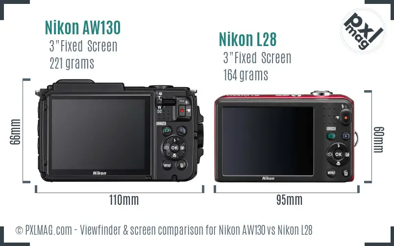 Nikon AW130 vs Nikon L28 Screen and Viewfinder comparison