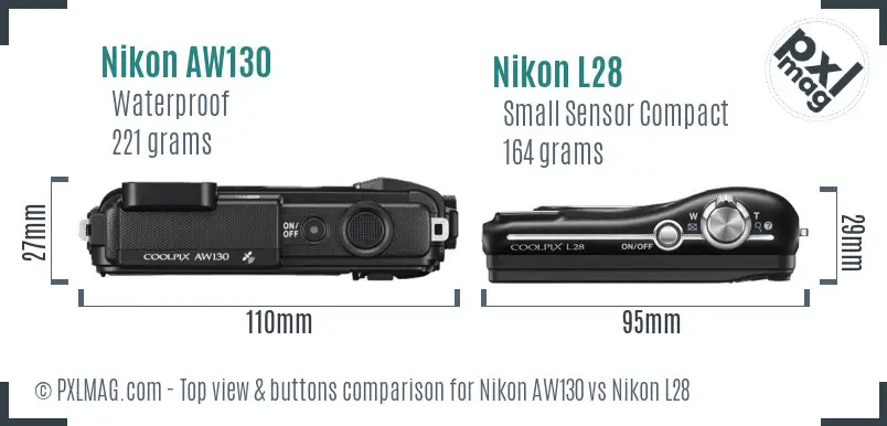 Nikon AW130 vs Nikon L28 top view buttons comparison