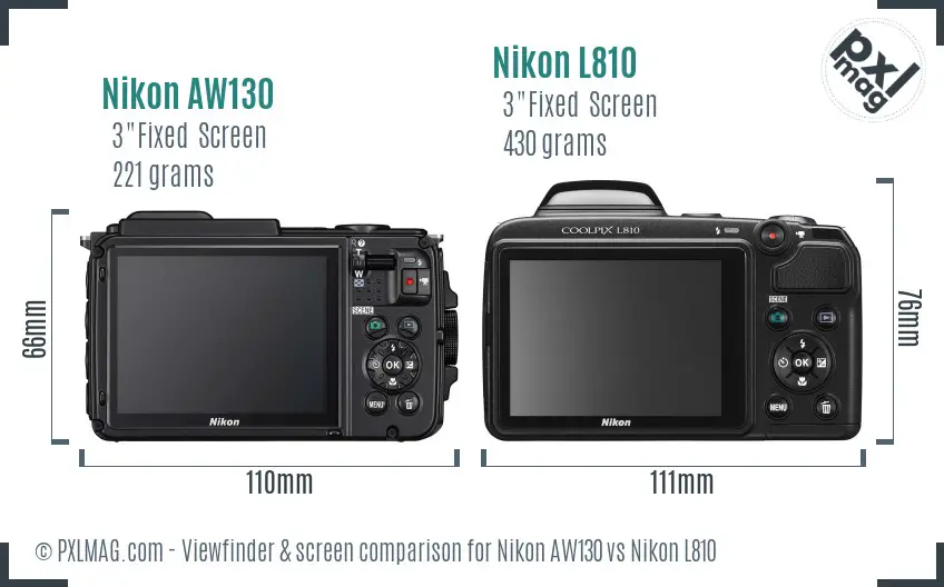 Nikon AW130 vs Nikon L810 Screen and Viewfinder comparison