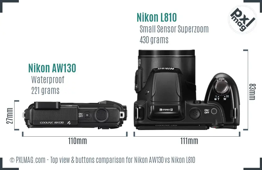 Nikon AW130 vs Nikon L810 top view buttons comparison