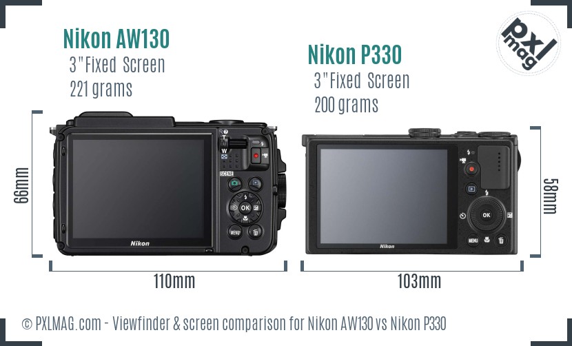 Nikon AW130 vs Nikon P330 Screen and Viewfinder comparison