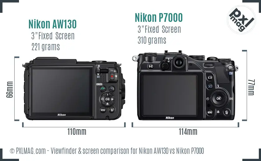 Nikon AW130 vs Nikon P7000 Screen and Viewfinder comparison