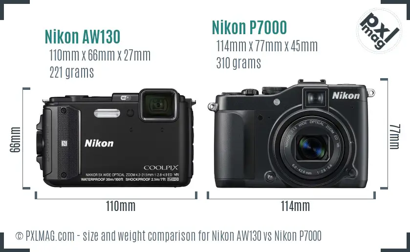 Nikon AW130 vs Nikon P7000 size comparison