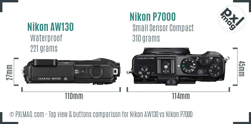 Nikon AW130 vs Nikon P7000 top view buttons comparison