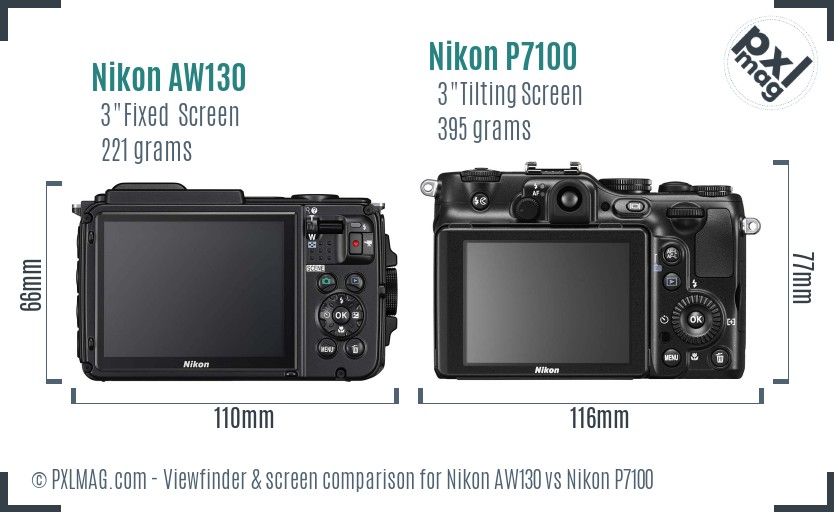Nikon AW130 vs Nikon P7100 Screen and Viewfinder comparison