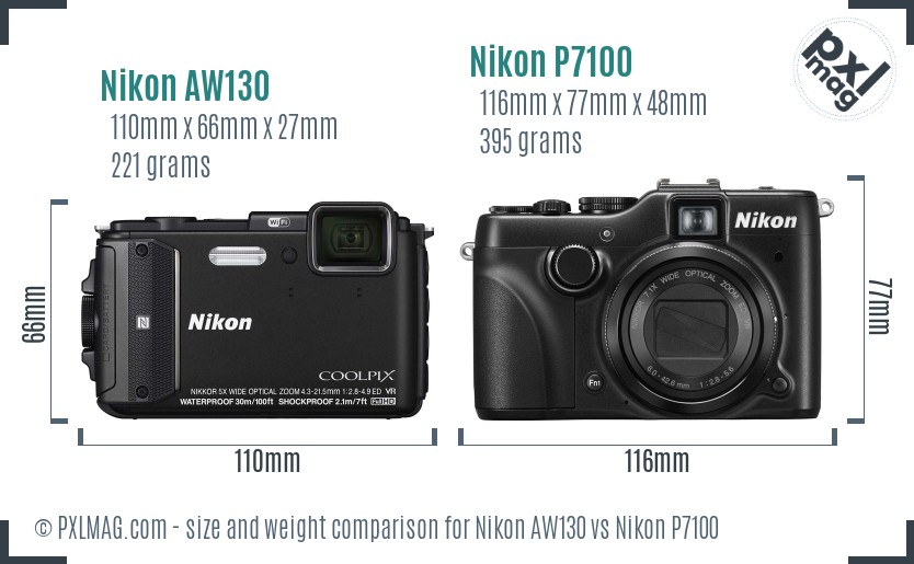 Nikon AW130 vs Nikon P7100 size comparison Nikon AW130 vs Nikon P7100 size comparison