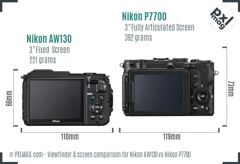 Nikon AW130 vs Nikon P7700 Screen and Viewfinder comparison