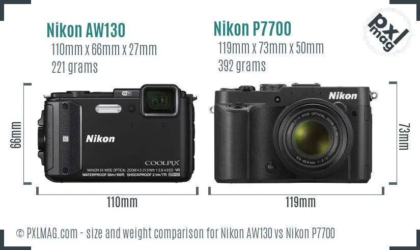 Nikon AW130 vs Nikon P7700 size comparison