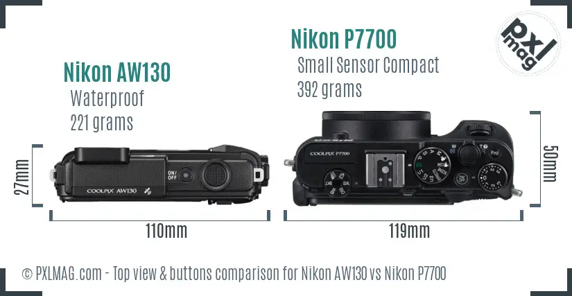 Nikon AW130 vs Nikon P7700 top view buttons comparison