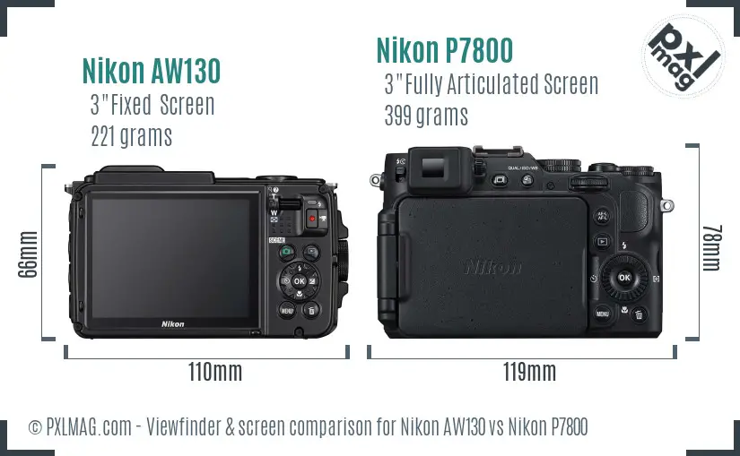 Nikon AW130 vs Nikon P7800 Screen and Viewfinder comparison Nikon AW130 vs Nikon P7800 Screen and Viewfinder comparison