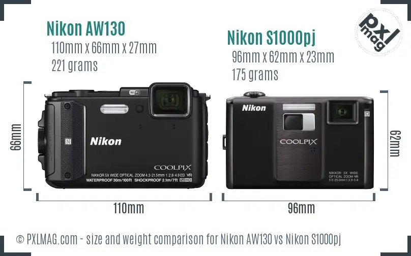 Nikon AW130 vs Nikon S1000pj size comparison Nikon AW130 vs Nikon S1000pj size comparison