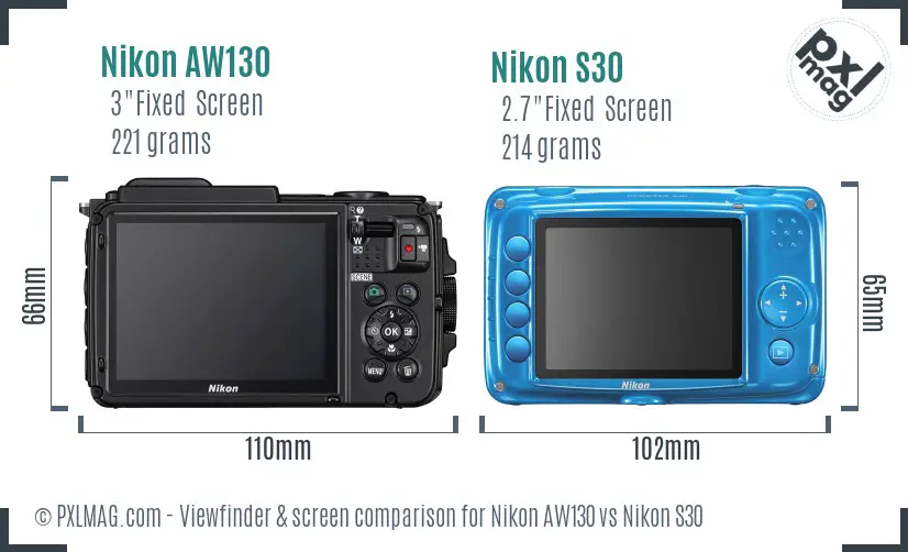Nikon AW130 vs Nikon S30 Screen and Viewfinder comparison