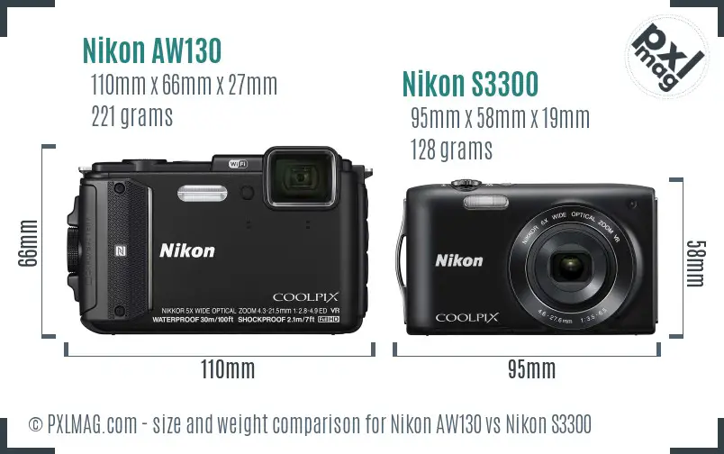 Nikon AW130 vs Nikon S3300 size comparison Nikon AW130 vs Nikon S3300 size comparison