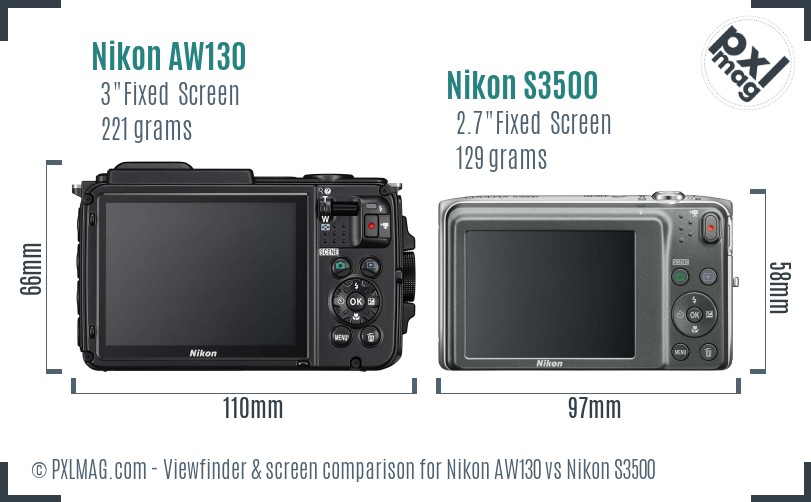 Nikon AW130 vs Nikon S3500 Screen and Viewfinder comparison