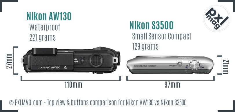 Nikon AW130 vs Nikon S3500 top view buttons comparison