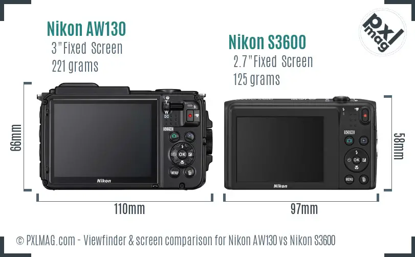 Nikon AW130 vs Nikon S3600 Screen and Viewfinder comparison Nikon AW130 vs Nikon S3600 Screen and Viewfinder comparison