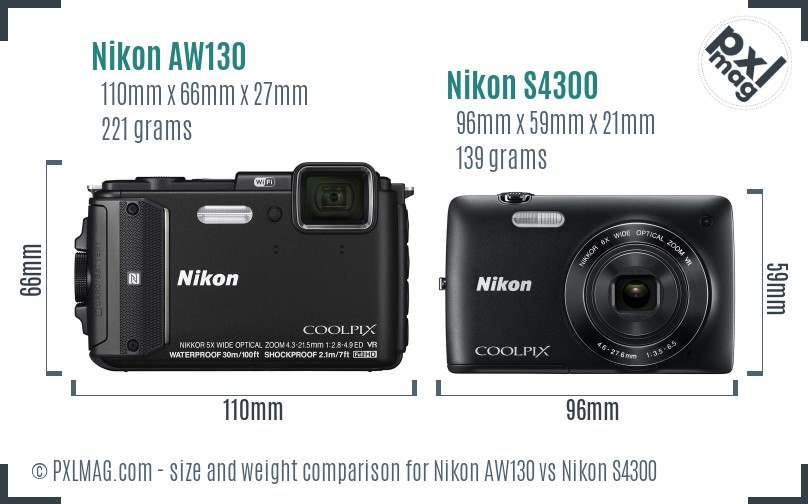 Nikon AW130 vs Nikon S4300 size comparison Nikon AW130 vs Nikon S4300 size comparison