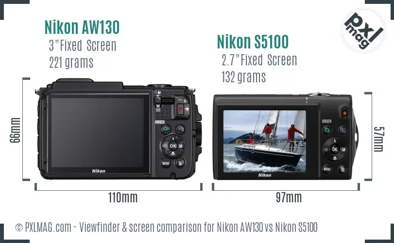 Nikon AW130 vs Nikon S5100 Screen and Viewfinder comparison