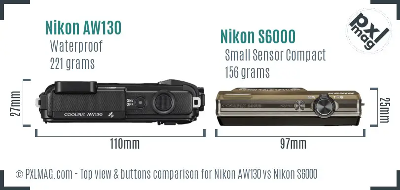 Nikon AW130 vs Nikon S6000 top view buttons comparison