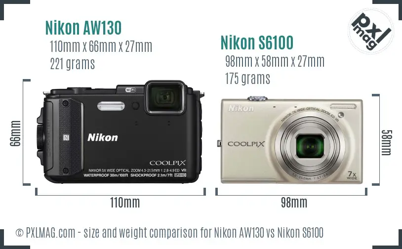 Nikon AW130 vs Nikon S6100 size comparison
