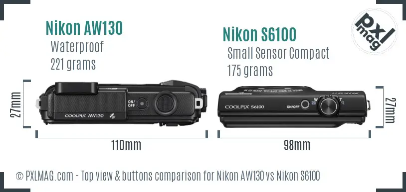 Nikon AW130 vs Nikon S6100 top view buttons comparison