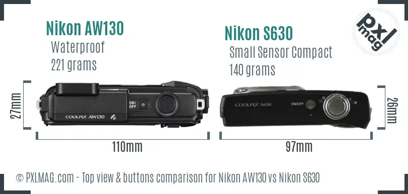 Nikon AW130 vs Nikon S630 top view buttons comparison