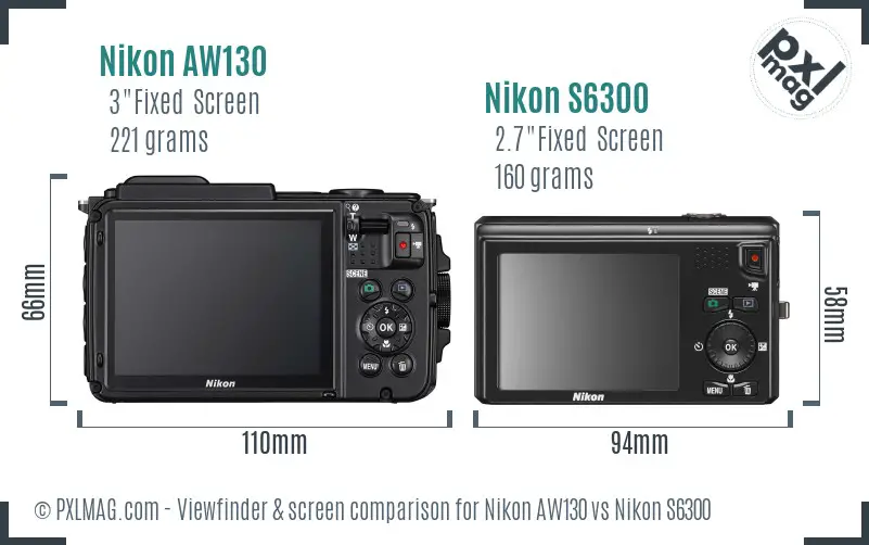 Nikon AW130 vs Nikon S6300 Screen and Viewfinder comparison