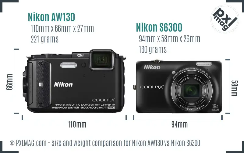 Nikon AW130 vs Nikon S6300 size comparison