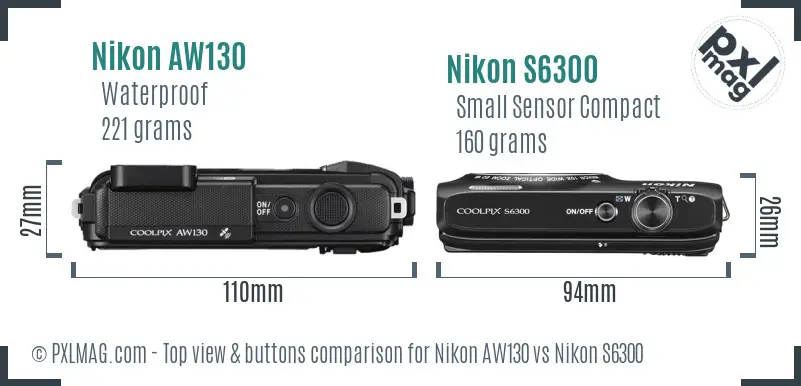 Nikon AW130 vs Nikon S6300 top view buttons comparison