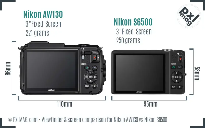 Nikon AW130 vs Nikon S6500 Screen and Viewfinder comparison