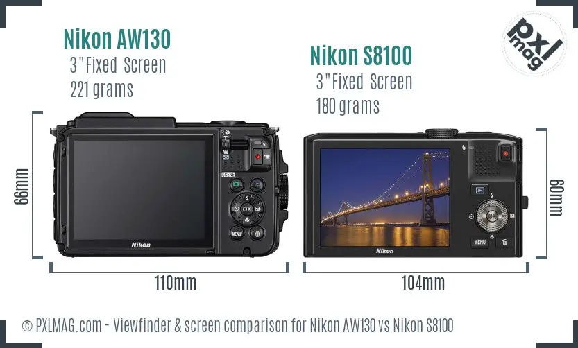 Nikon AW130 vs Nikon S8100 Screen and Viewfinder comparison