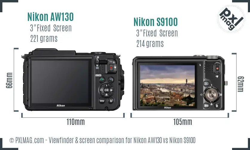 Nikon AW130 vs Nikon S9100 Screen and Viewfinder comparison