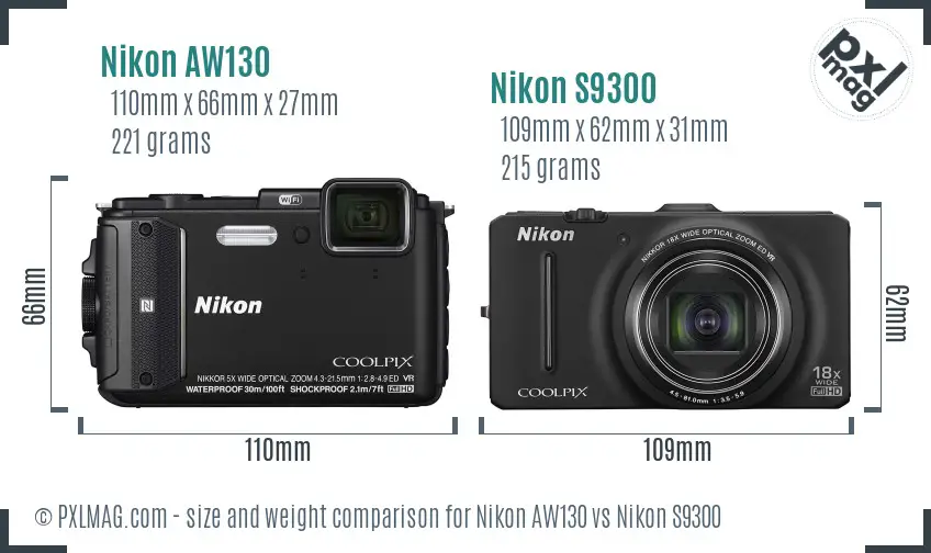 Nikon AW130 vs Nikon S9300 size comparison Nikon AW130 vs Nikon S9300 size comparison