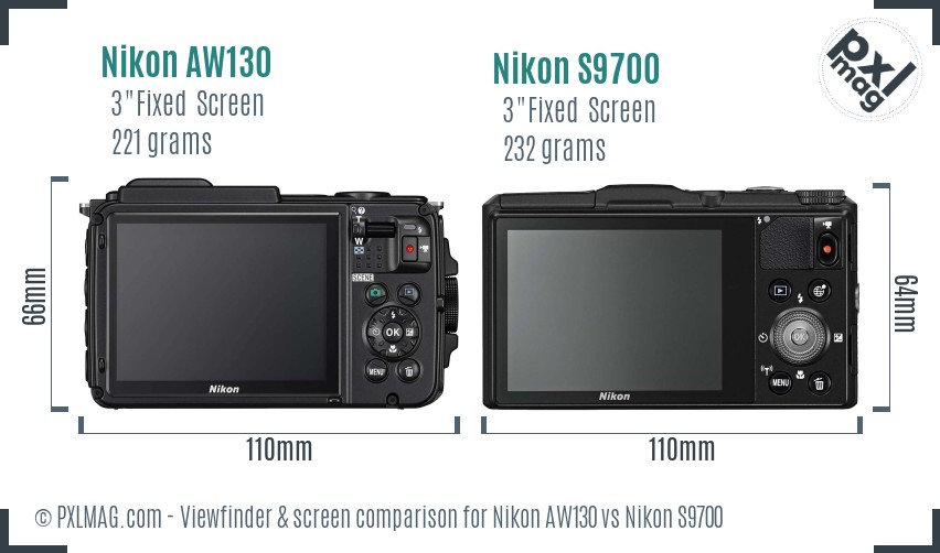 Nikon AW130 vs Nikon S9700 Screen and Viewfinder comparison