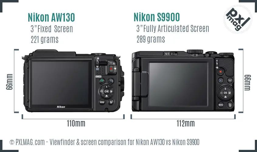 Nikon AW130 vs Nikon S9900 Screen and Viewfinder comparison Nikon AW130 vs Nikon S9900 Screen and Viewfinder comparison